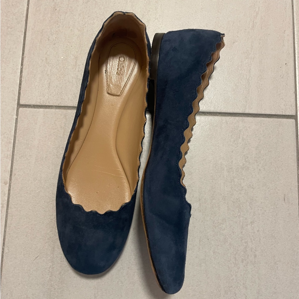 Chloe Lauren Scallop Trim Suede Ballet Flats